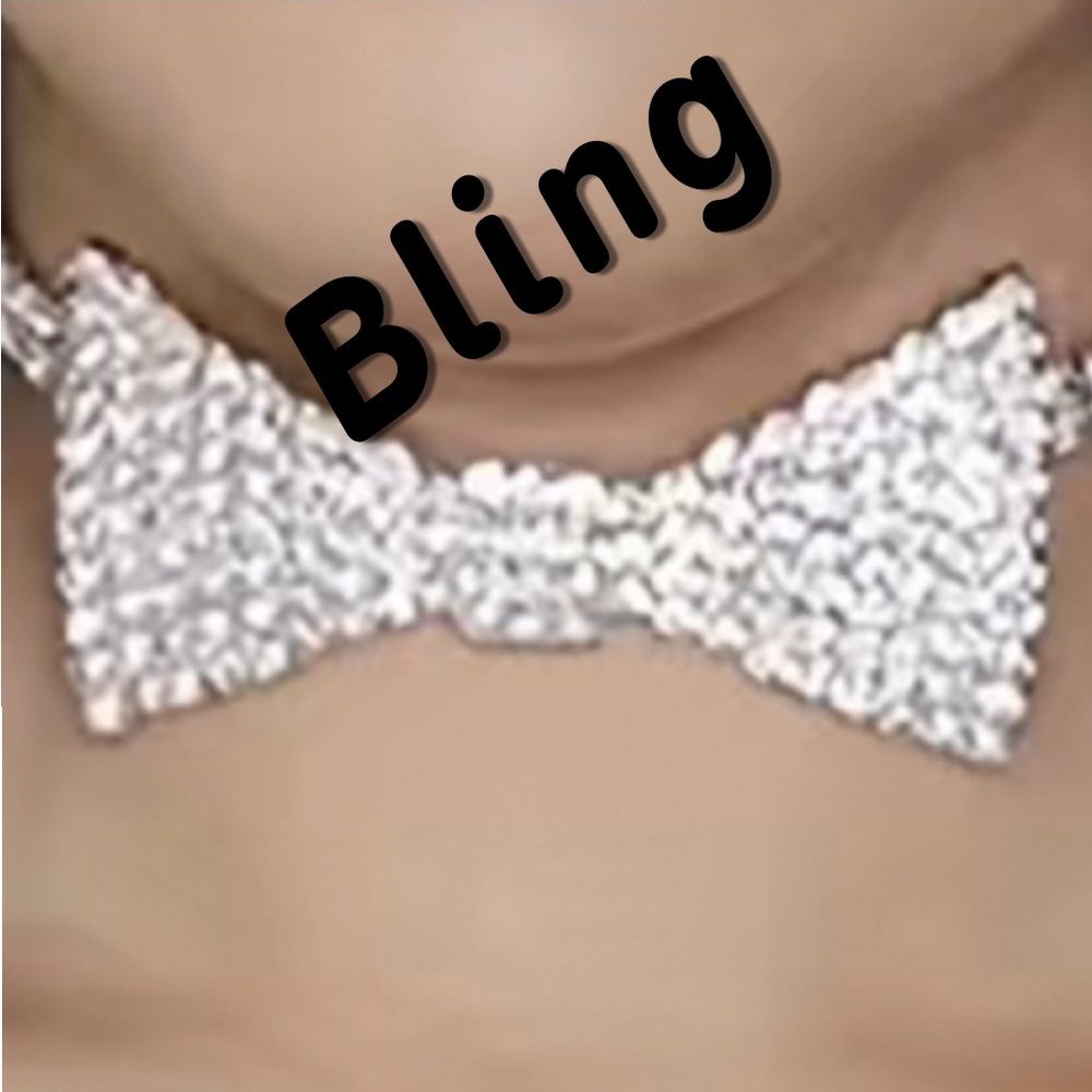 Bling Bow Tie Necklace. Bow knot Choker. Adjustable